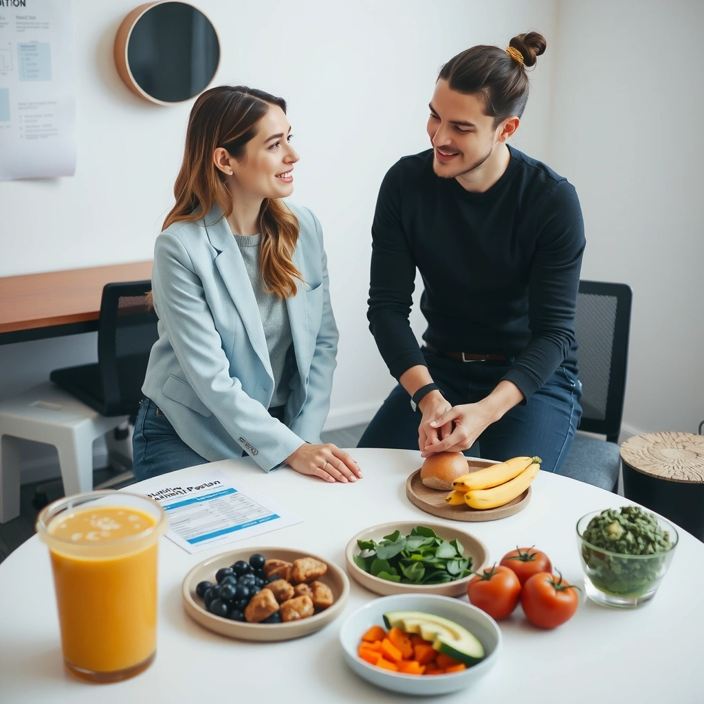 Einzelberatung: Ernährungsberaterin bespricht Ernährungsplan mit Kunden