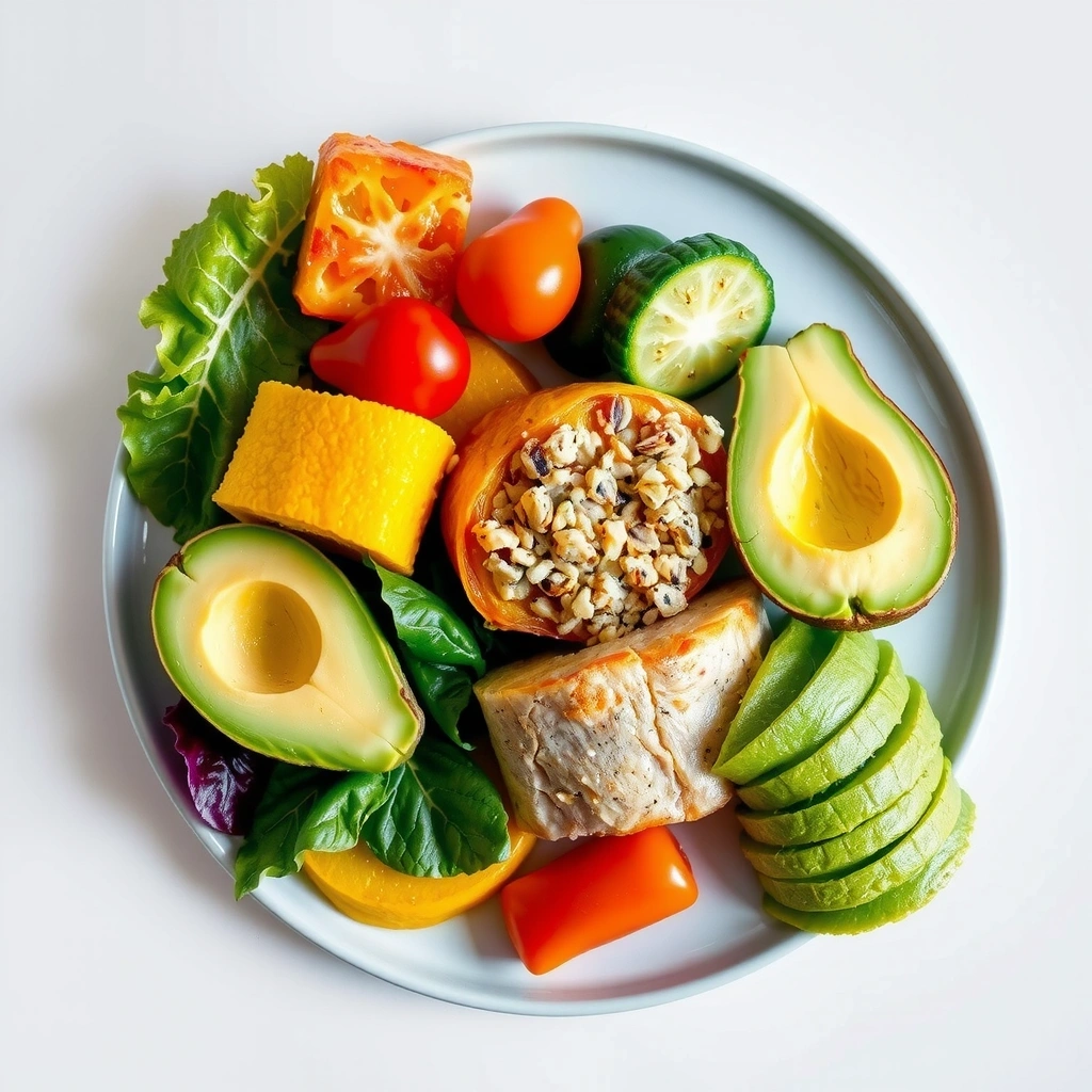 Gesunde, ausgewogene Mahlzeit mit frischen Zutaten