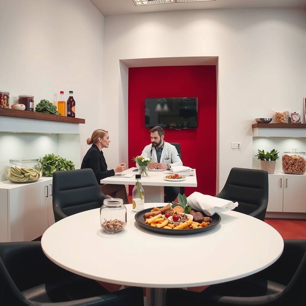 Beratungsgespräch über gesunde Ernährung in moderner Praxis