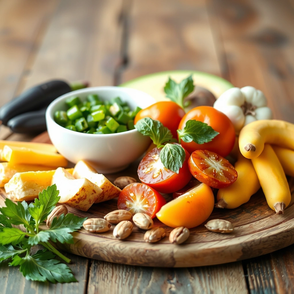 Healthy eating background with fresh vegetables and fruits